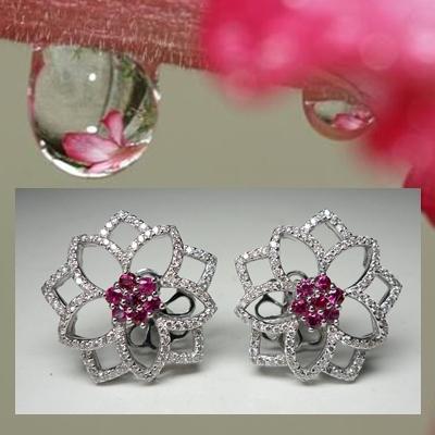 ต่างหูดอกไม้เพชรกับทับทิม