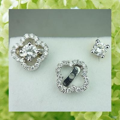 ต่างหูเพชรเม็ดเดี่ยว พร้อมแจ็กเก็ตเพชร ใส่ได้สองแบบ